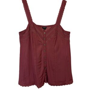 Torrid Tank Top Mauve Plus 0 Lace Trim Button Front Boho Feminine Romantic